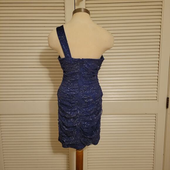 BCX Asymmetric One Shoulder Spakle Ruched Mini Party Cocktail Dress Womens Sz 8 - Picture 3 of 9